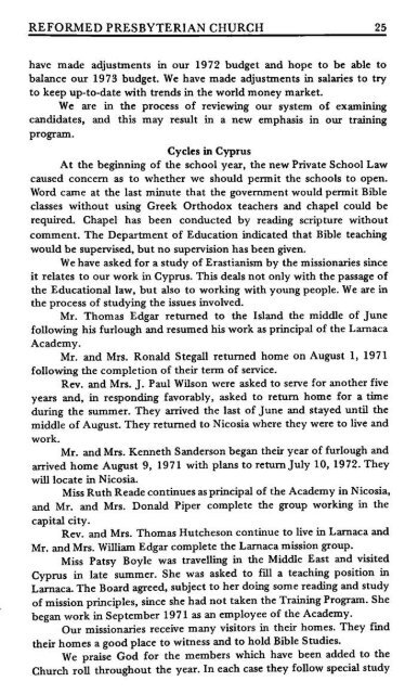 Reformed Presbyterian Minutes of Synod 1972