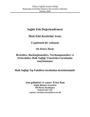 HÄ±zlÄ± Etki Kestirimi AracÄ± - TÃ¼rkiye SaÄlÄ±klÄ± Kentler BirliÄi