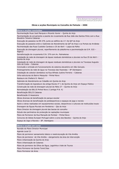 Obras e acÃ§Ãµes Municipais no Concelho de Palmela - 2006