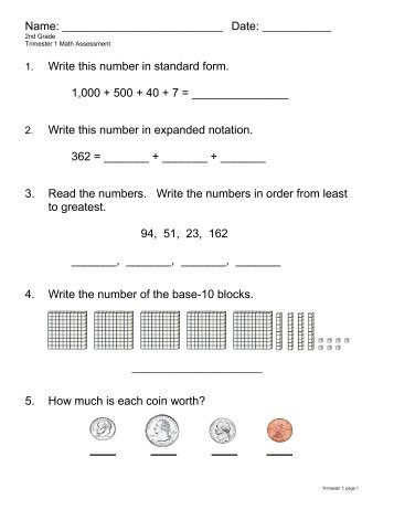 2nd Grade 1st Trimester Math Assessment
