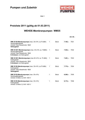 Preisliste 2011 - Wehde Pumpen GmbH