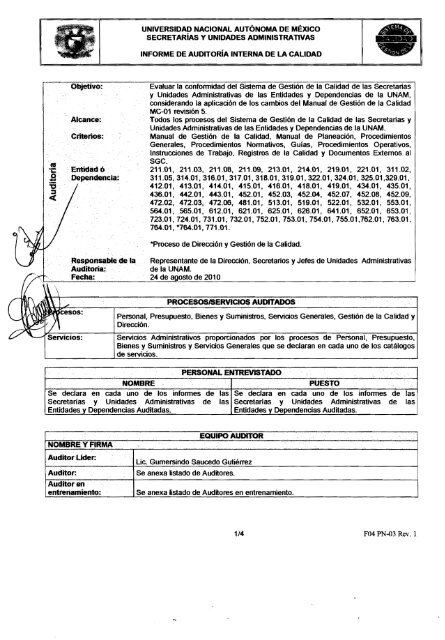 Informe auditoría interna 2010 - Dirección General de Servicios ...