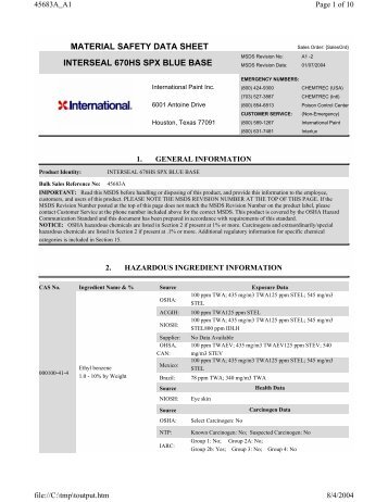 material safety data sheet interseal 670hs spx blue base