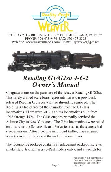 Reading G1-G2sa Owner's Manual web site.cdr - Weaver Models