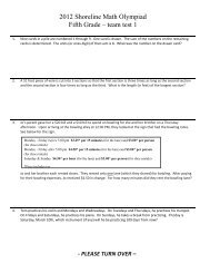 2012 Shoreline Math Olympiad Fifth Grade â team test 1