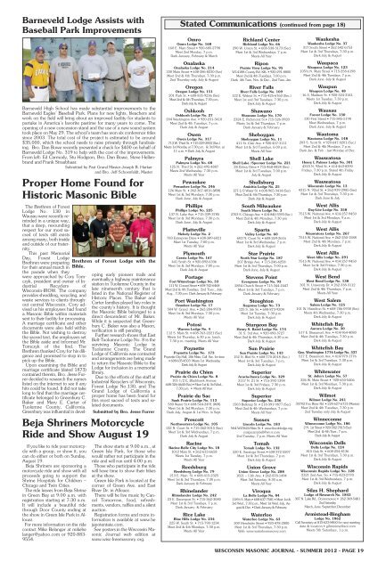 Masonic Journal - Freemasons of Wisconsin