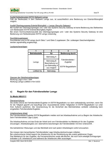 Sammlung betrieblicher Vorschriften - Verkehrsbetriebe Extertal