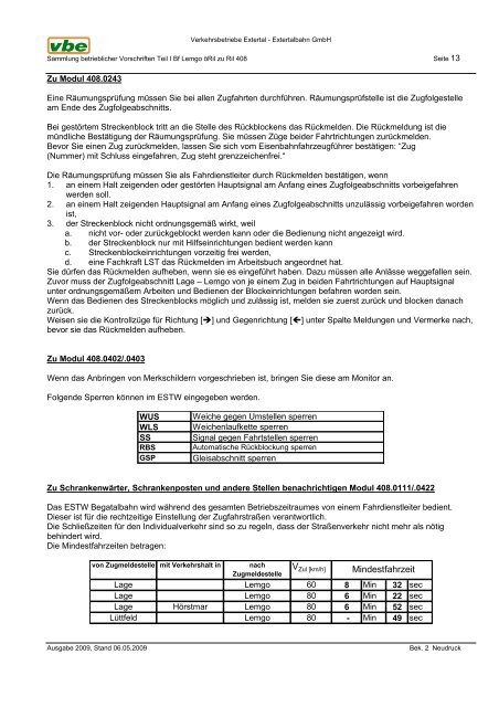 Sammlung betrieblicher Vorschriften - Verkehrsbetriebe Extertal