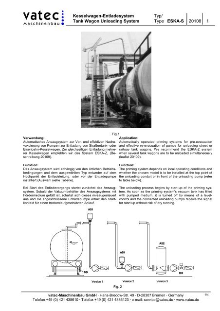 Kesselwagen-Entladesystem Typ/ Tank Wagon Unloading System ...