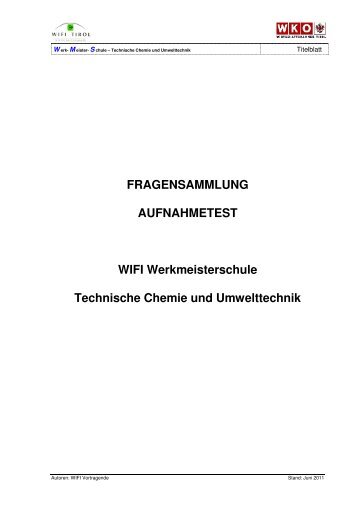 FRAGENSAMMLUNG AUFNAHMETEST WIFI Werkmeisterschule ...