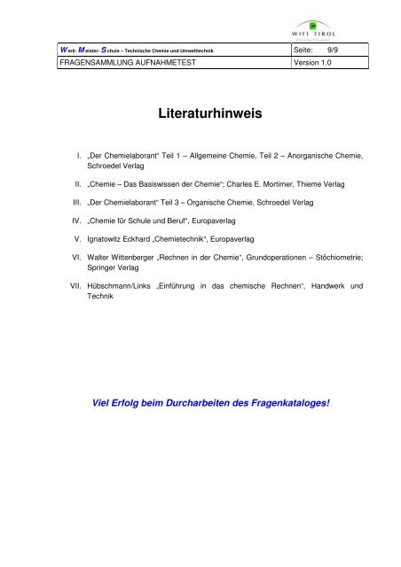 FRAGENSAMMLUNG AUFNAHMETEST WIFI Werkmeisterschule ...