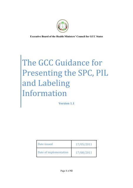 The GCC Guidance for Presenting the SPC, PIL and Labeling ...