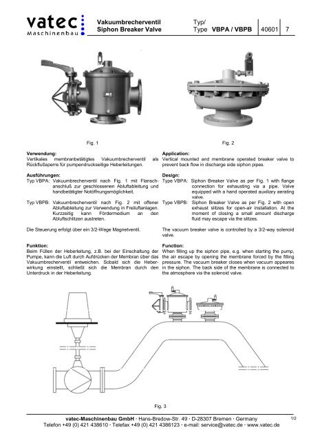 Vakuumbrecherventil Typ/ Siphon Breaker Valve Type VBPA / VBPB ...