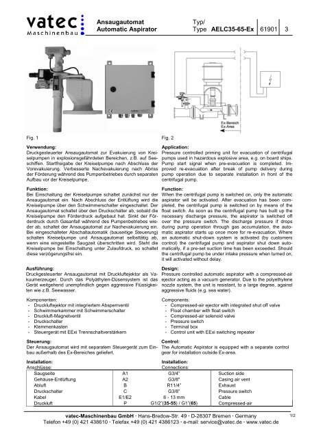 Automatic Aspirator Type AELC35-65-Ex 61901 3 - vatec ...