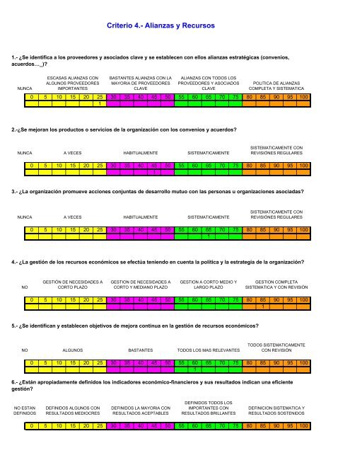 indicadores de evaluacion modelo EFQM excelencia CRITERIOS