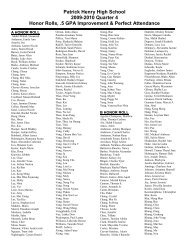 Patrick Henry High School 2009-2010 Quarter 4 Honor Rolls, .5 ...