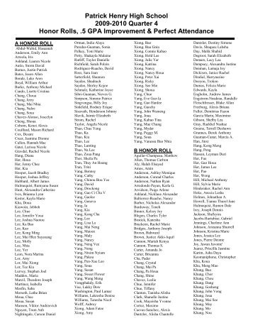 Patrick Henry High School 2009-2010 Quarter 4 Honor Rolls, .5 ...