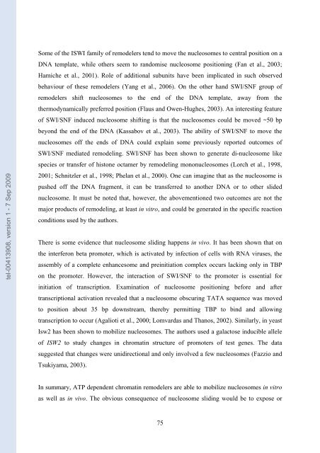 Etudes sur le mécanisme de remodelage des nucléosomes par ...