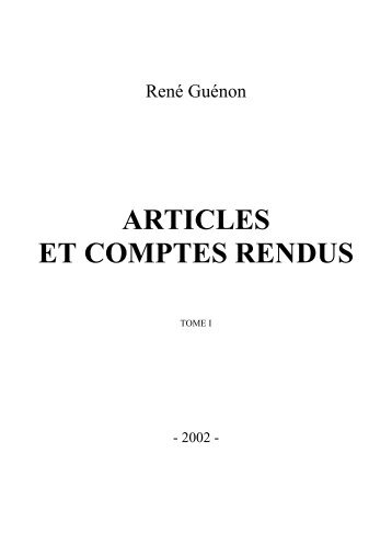 René Guénon - Articles et Comptes-Rendus tome 1