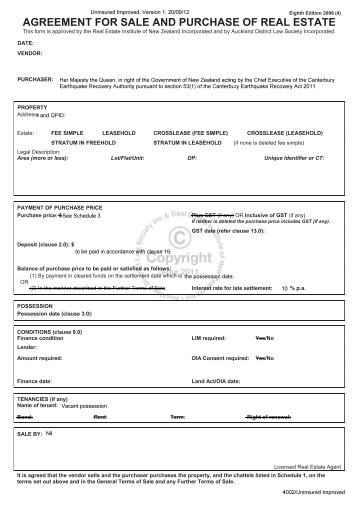 Sale and purchase agreement - Canterbury Earthquake Recovery ...