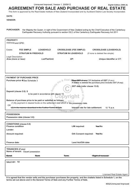 Sale and purchase agreement - Canterbury Earthquake Recovery ...