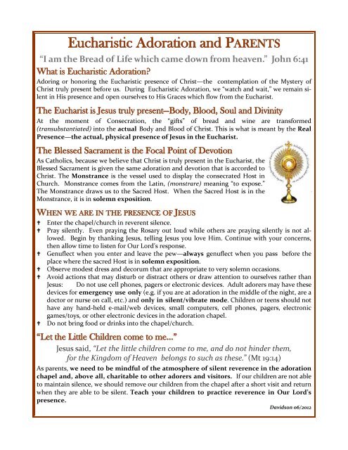 Eucharistic Adoration and Parents flyer - Saint Patrick Parish