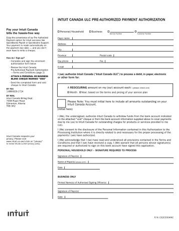 Pre-Authorized Payment Authorization Form - Intuit