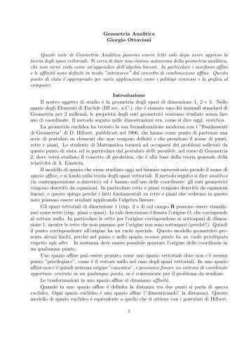 Geometria Analitica Giorgio Ottaviani Queste note di Geometria ...