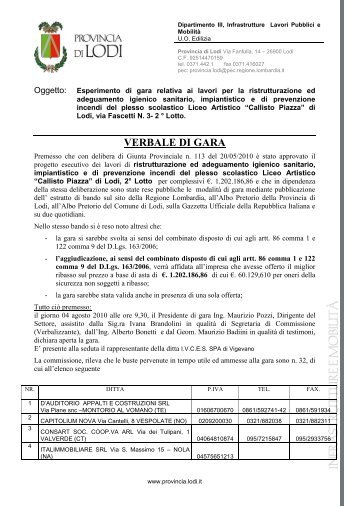 VERBALE DI GARA - Provincia di Lodi