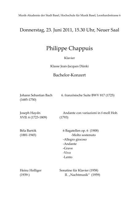 Philippe Chappuis - Musik-Akademie Basel