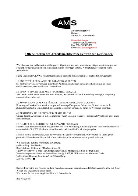 Offene Arbeitsstellen AMS - .PDF - Gemeinde Vomp