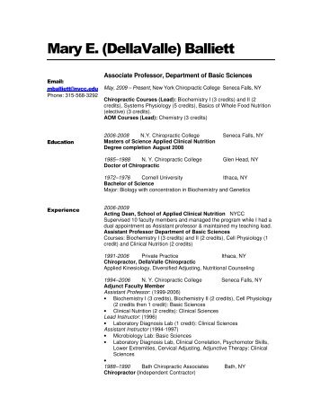 Mary E. (DellaValle) Balliett - New York Chiropractic College