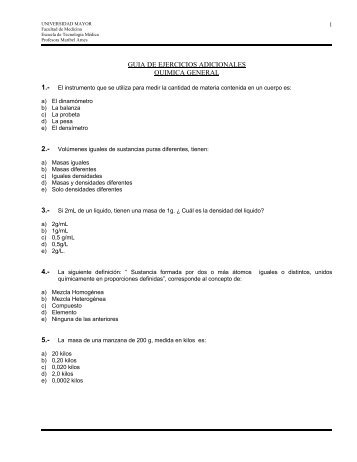 guia de ejercicios adicionales quimica general - Profesora Maribel ...