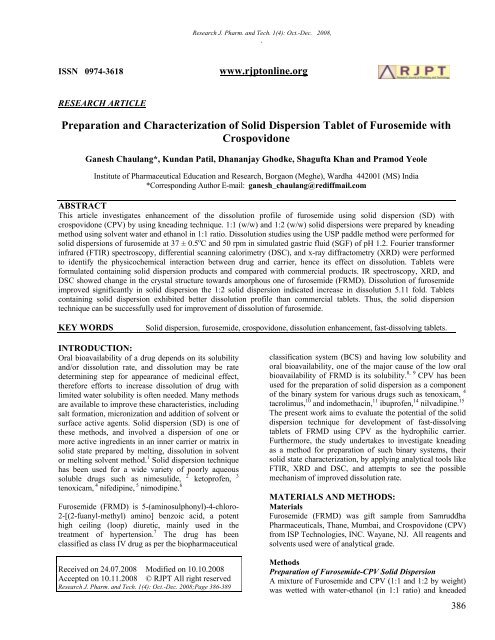 Preparation And Characterization Of Solid Dispersion Tablet