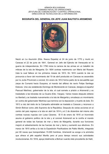 biografÃ­a del general en jefe juan bautista arismendi - Armada ...