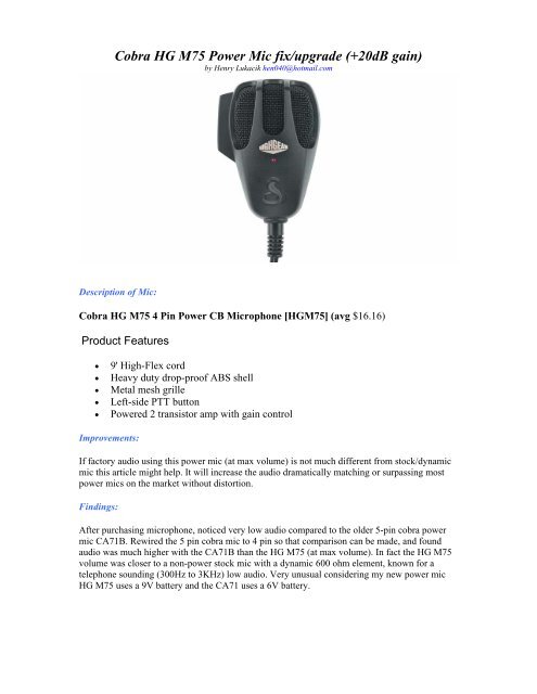 Cobra 4 Pin Cb Mic Wiring Diagram For Your Needs