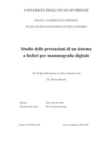 Studio delle prestazioni di un sistema a fosfori per mammografia ...