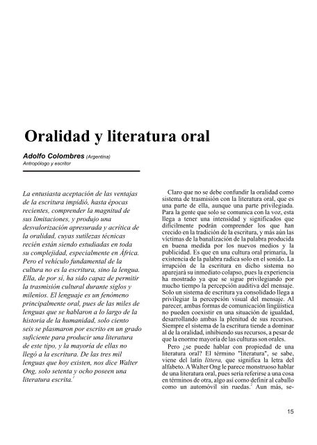 Oralidad y literatura oral - Portal de la Cultura de AmÃ©rica Latina y el ...