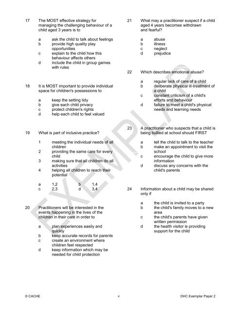 Exemplar Test Papers - Cache