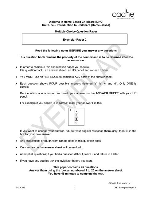 Exemplar Test Papers - Cache