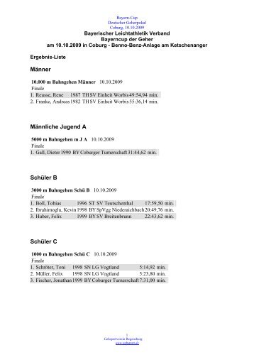 Bayern-Cup der Geher - Gehsportverein Regensburg