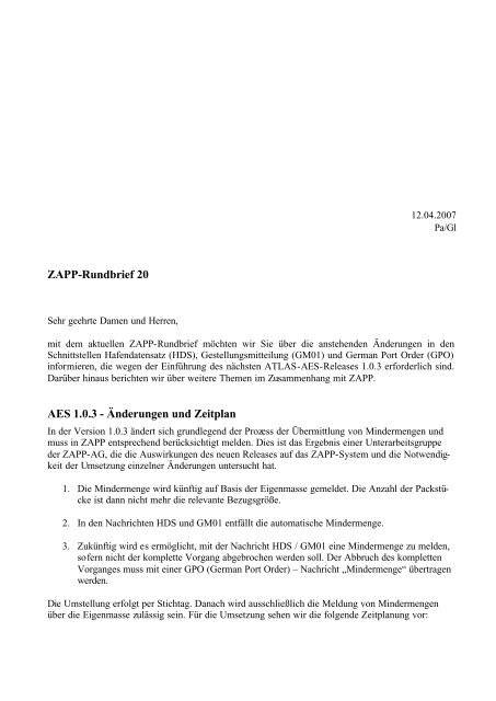 ZAPP-Rundbrief 20 - DAKOSY Datenkommunikationssystem AG