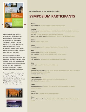symposium participants - International Center for Law and Religion ...