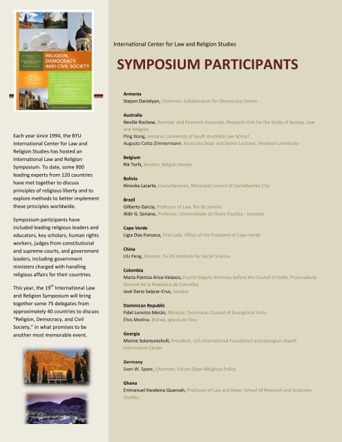 symposium participants - International Center for Law and Religion ...