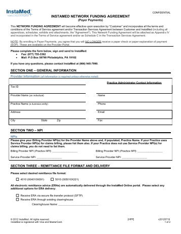 Electronic Remittance Advice/Funds Transfer Agreement Form