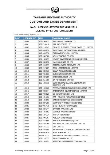 customs and excise department tanzania revenue authority