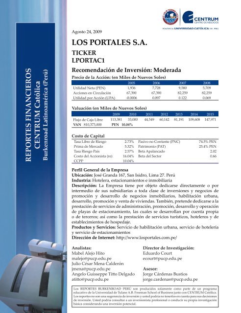 LOS PORTALES S.A. - Tulane Burkenroad Reports Latin America