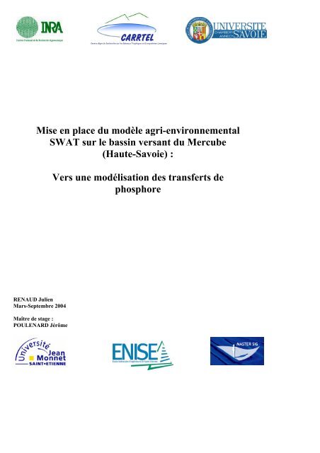 ModÃ©lisation des migrations de phosphore sur un bassin versant et ...