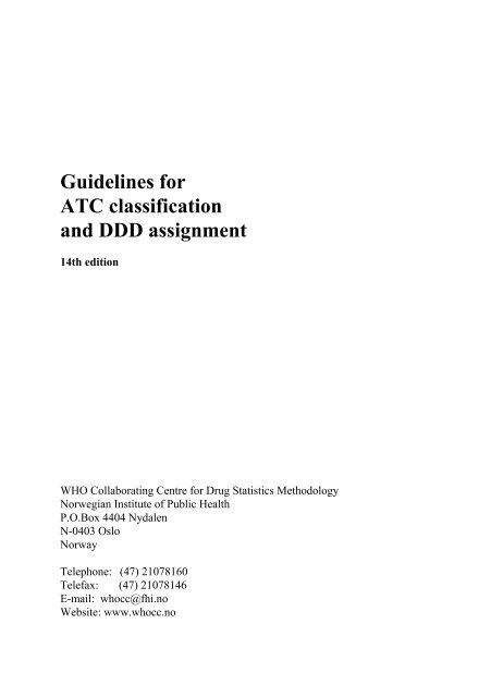 Guidelines for ATC classification and DDD assignment - WHOCC