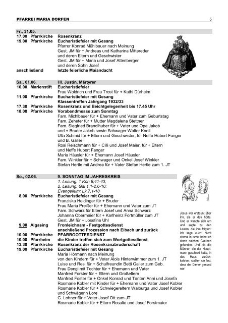 Kirchenanzeiger 18. Mai - 9. Juni 2013 - Pfarrverband Dorfen